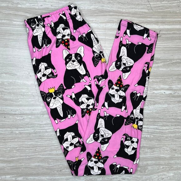 Party Dog Boston Terrier Print Pink Soft Leggings - Picture 1 of 5